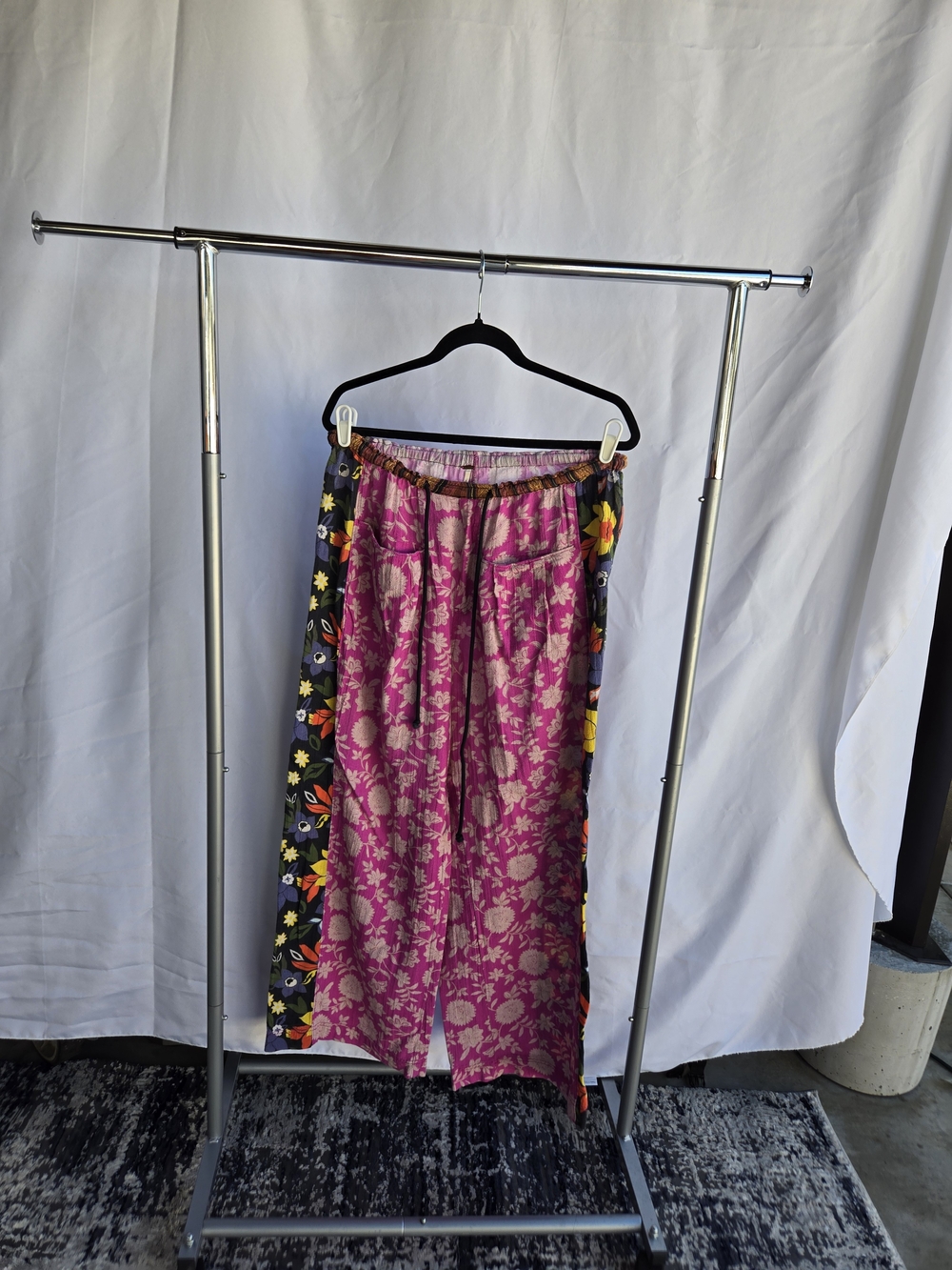 Free People Mixed Floral Wide-Leg Pants - Pink & Black